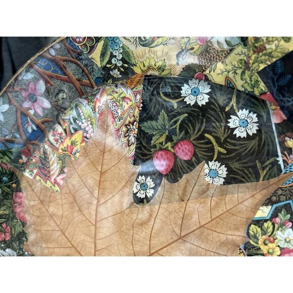 Large Vtg Signed Glass Serving Plate Decoupage Raspberries Leaves 13" - Picture 8 of 12
